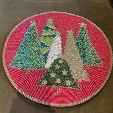 Tahari Beaded Charger Placemat Christmas Trees Holiday