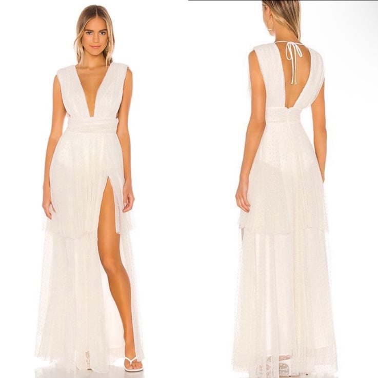 Michael Costello x Revolve Veronica Maxi Dress White Silver Size XS Wedding