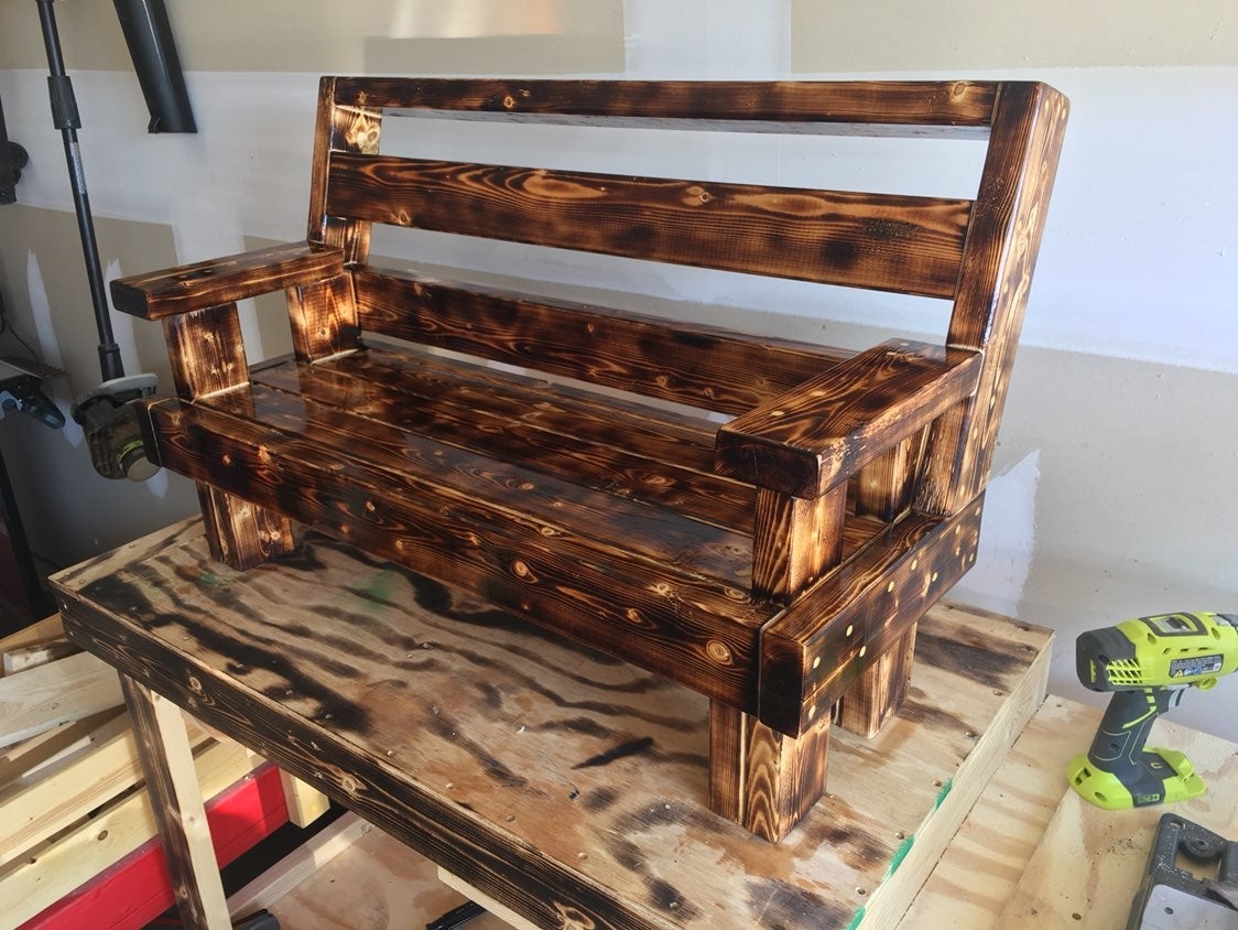 Hand made burnt wood kids bench