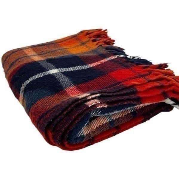 Vintage Faribo Red Plaid Blanket Throw Fringe Faribault Woolen Mill Made In USA