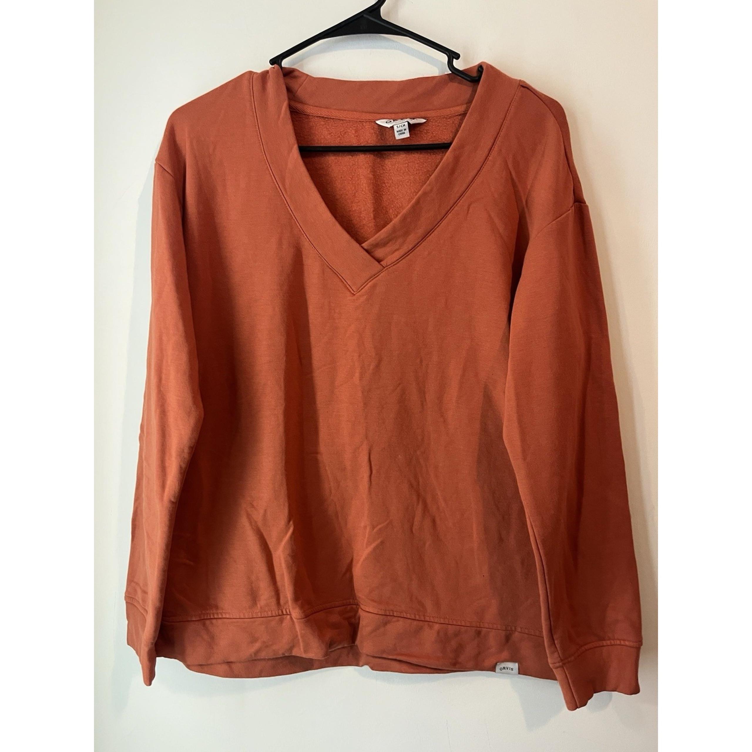 Orvis Light weight V Neck Pullover Sweatshirt Soft Modal Sz S Burnt Orange