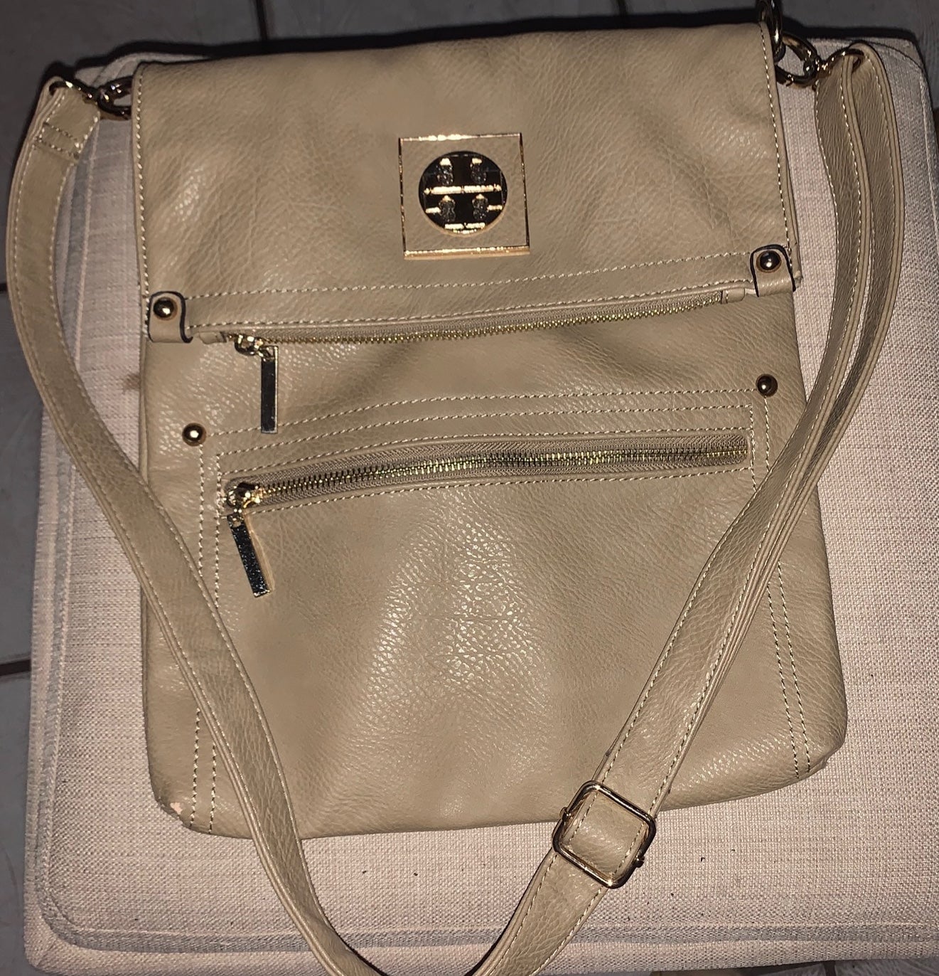 TORY BURCH Shoulder Bag Detachable Strap Beige Leather 