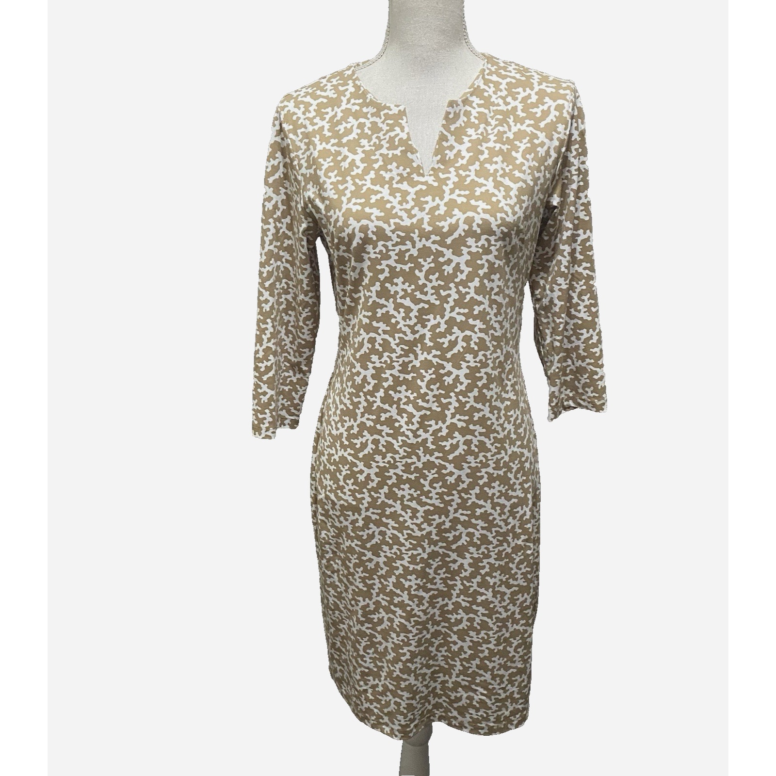 J Mclaughlin Catalina Cloth Dress Womens Sz M Brown White Geometric Shift