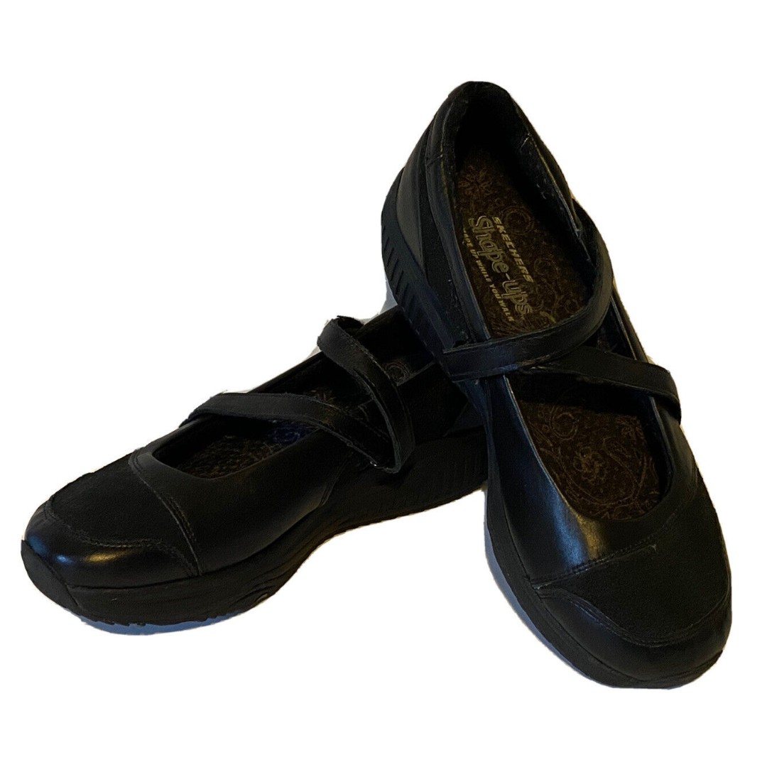 Skechers Shape Ups Mary Jane Shoes Black Leather Womens 9 Fitness Walking Toning