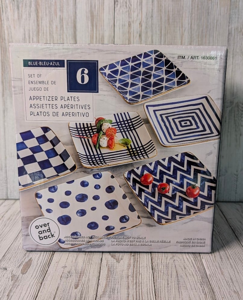 Over And Back Blue Appetizer Plates Checkered Spotted Costco Plates Stoneware