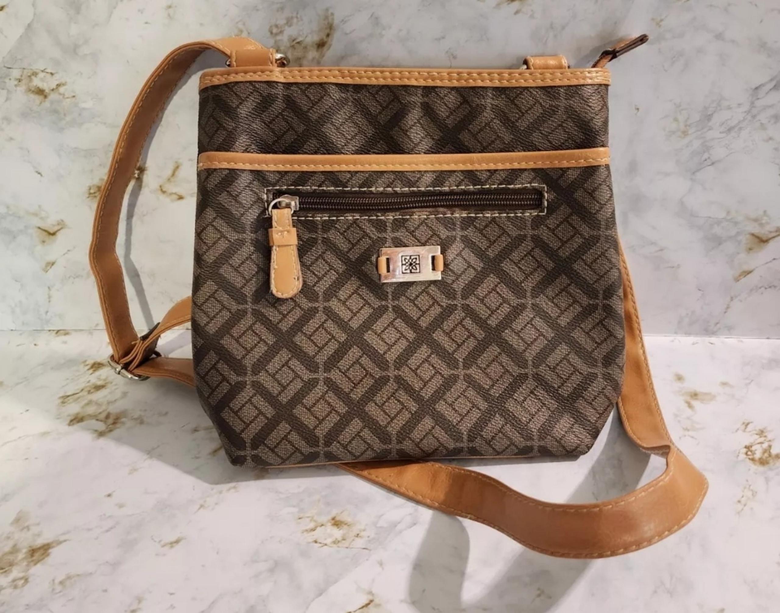 George Crossbody Shoulder Purse Bag Tan And Brown Faux Leather