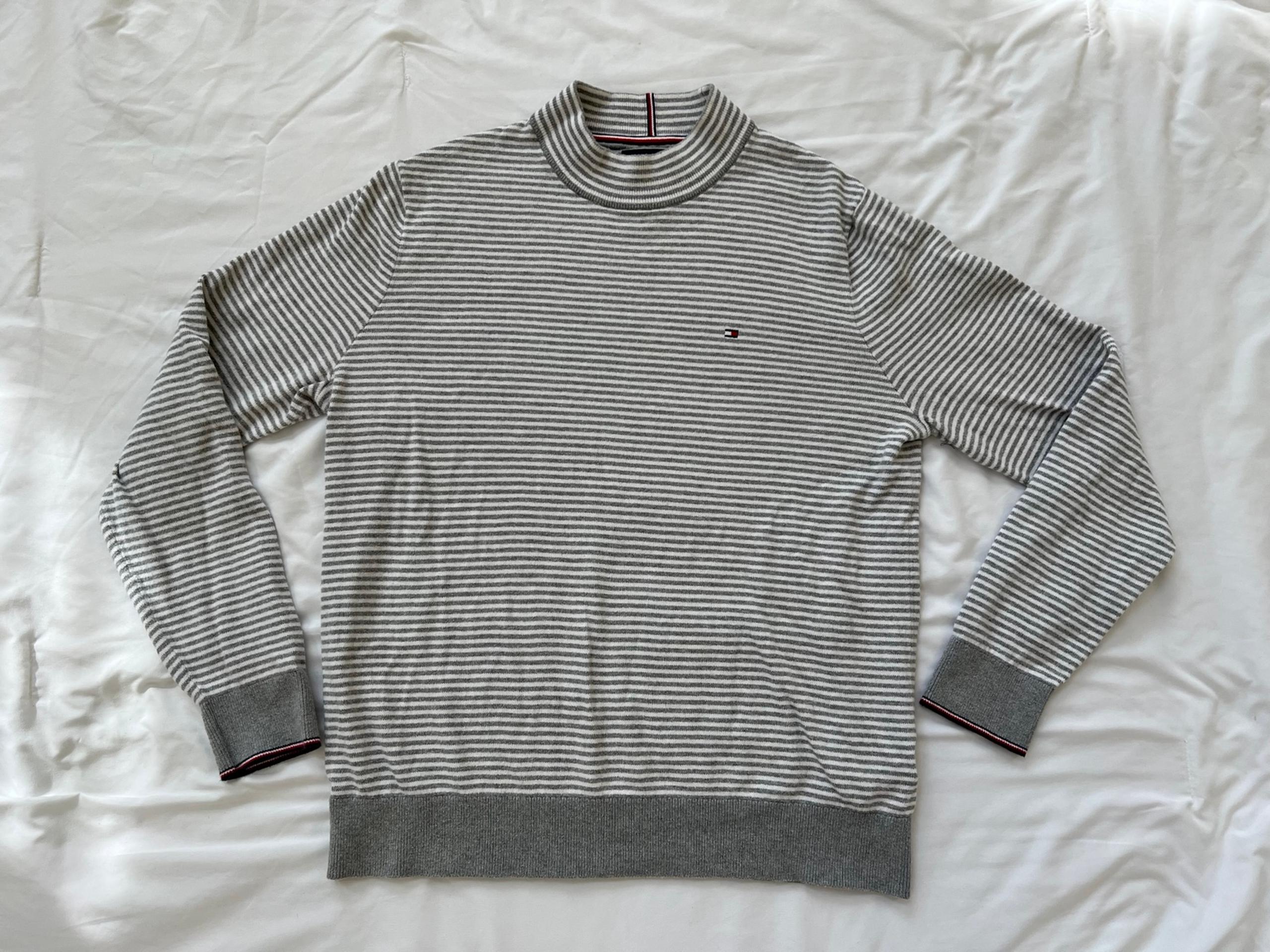 Tommy Hilfiger women’s size large grey and white striped sweater