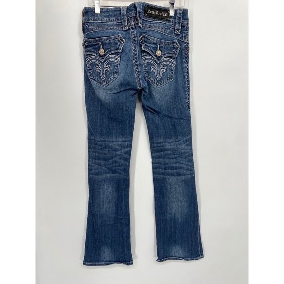 Rock Revival Women's HAYLEY Boot Med Wash Flap Pockets Denim Jeans Size27
