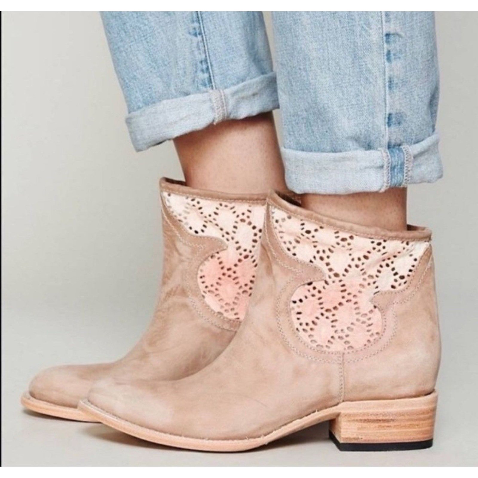 Freebird by Steven Coyote Crochet Leather Ankle Booties Size 7 M