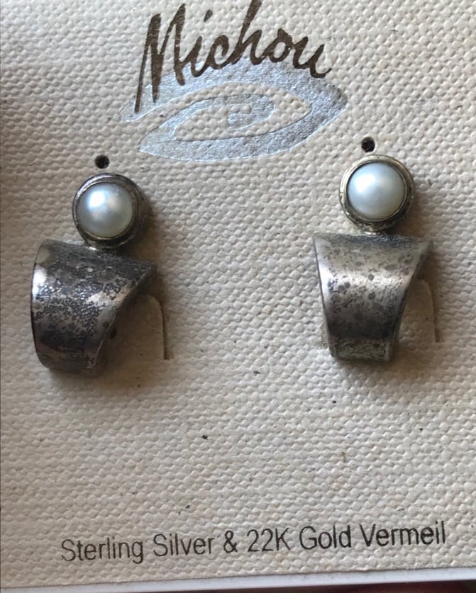 Vintage Michou Sterling Silver 22K Gold Vermeil pear stud posted earrings nwt