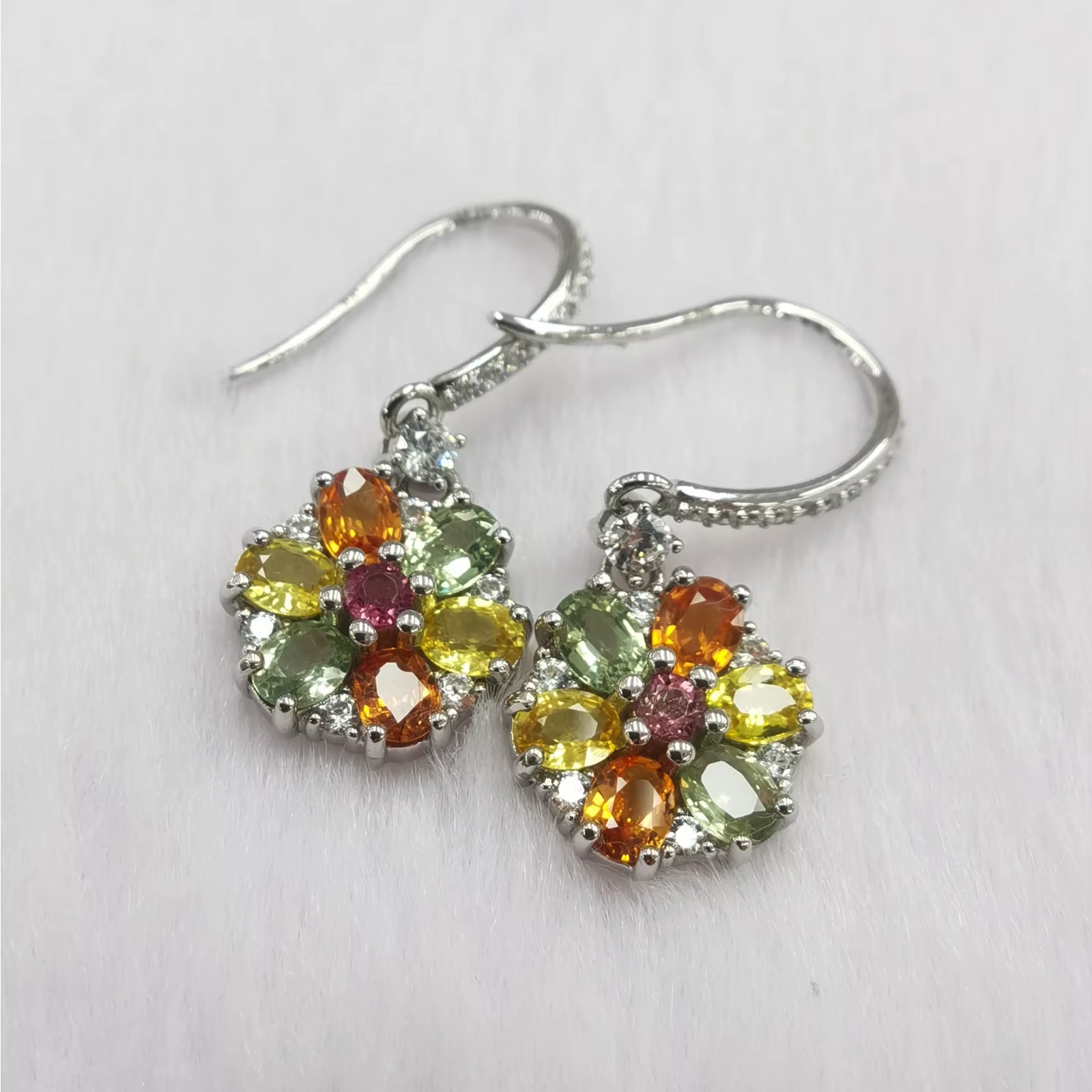 Multicolor Sapphire Dangle Earrings 925 Sterling, Sapphire Earrings for Women