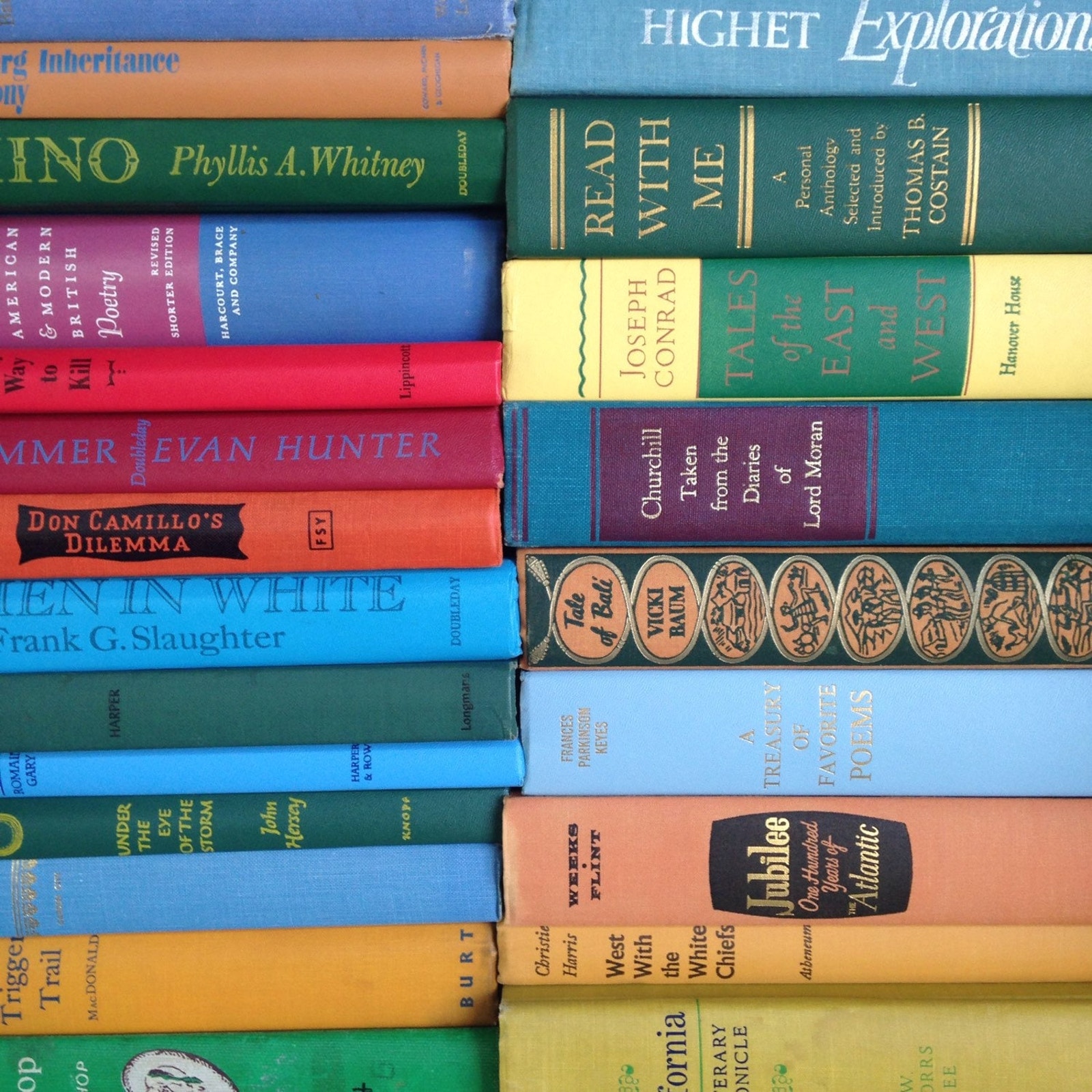 Vintage Instant Library Decorative Book Stack 25 Colorful Rainbow Books .