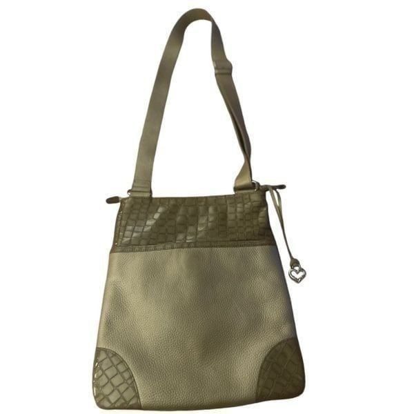 Brighton Gold Tone Leather Shoulder Bag Faux Croc Embossed Crossbody
