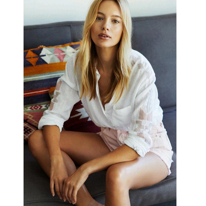RAILS CHARLI TULUM EMBROIDERED LINEN BUTTON DOWN SHIRT WHITE SIZE XS