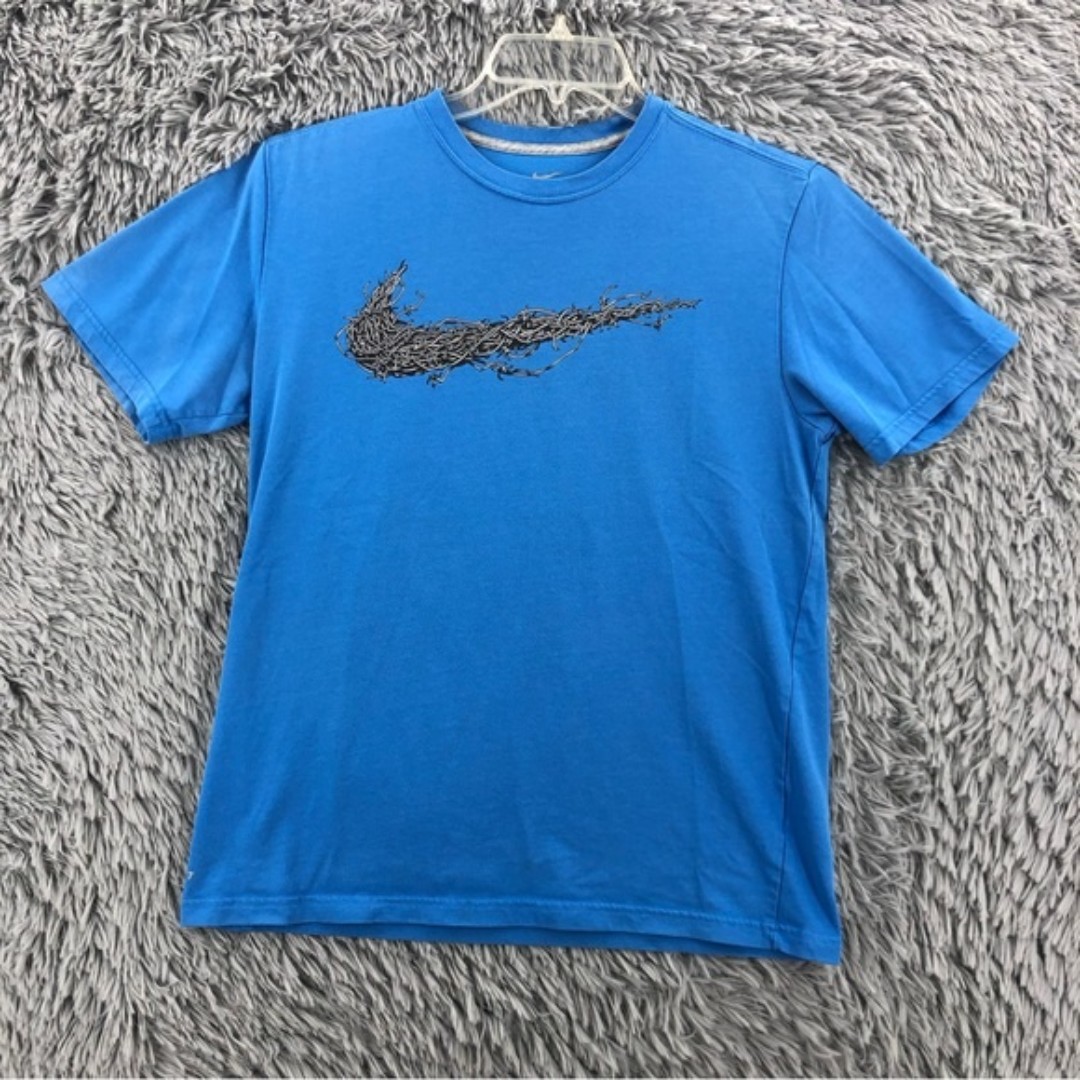 Nike Mens Medium Dri Fit Barbwire Swoosh Checkmark Blue Tshirt