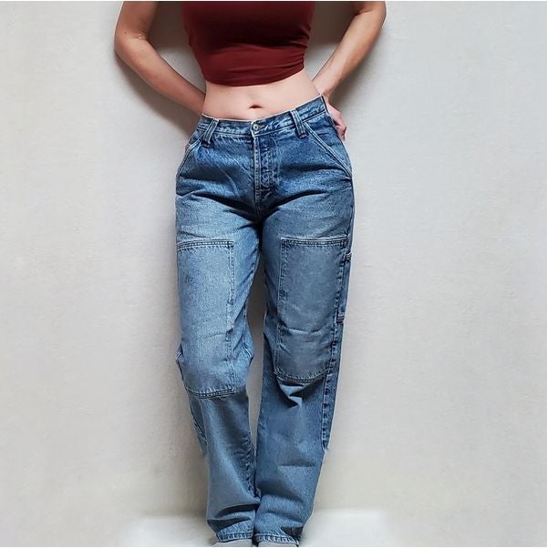 Rare Vintage 1990s AE Dungarees Distressed Button-Fly Baggy shops Cargo Jeans