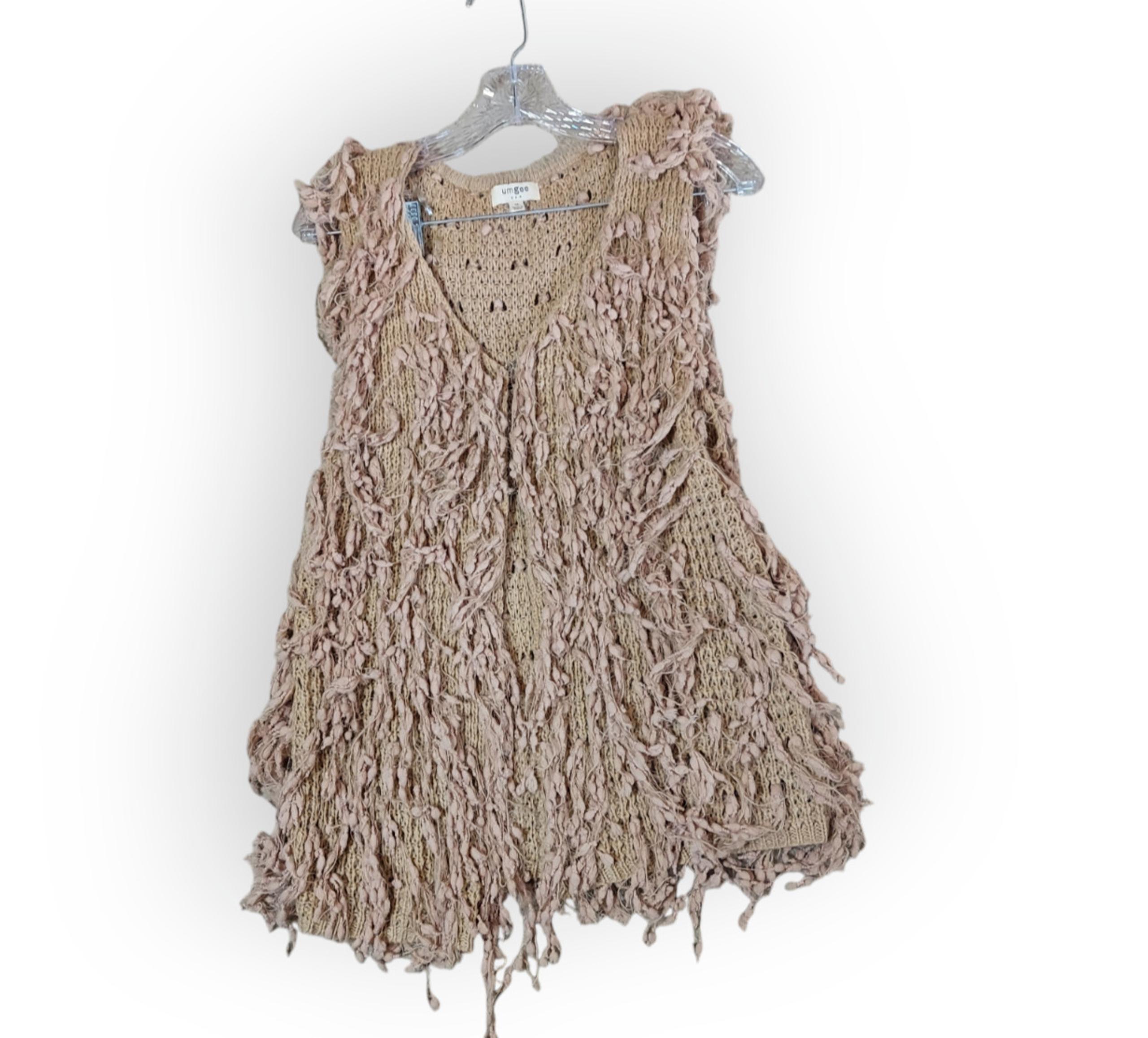 UMGEE Women's Knit Cream SHAGGY FRINGE BOHO OPEN FRONT VEST~MEDIUM