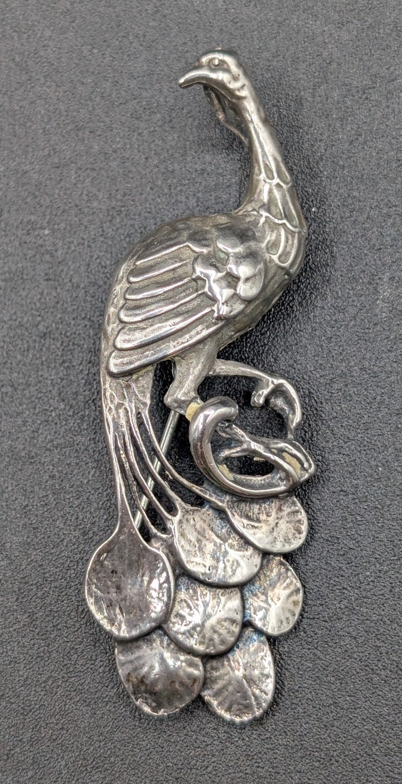 Vintage Sterling Silver 925 Peacock Brooch Pendant