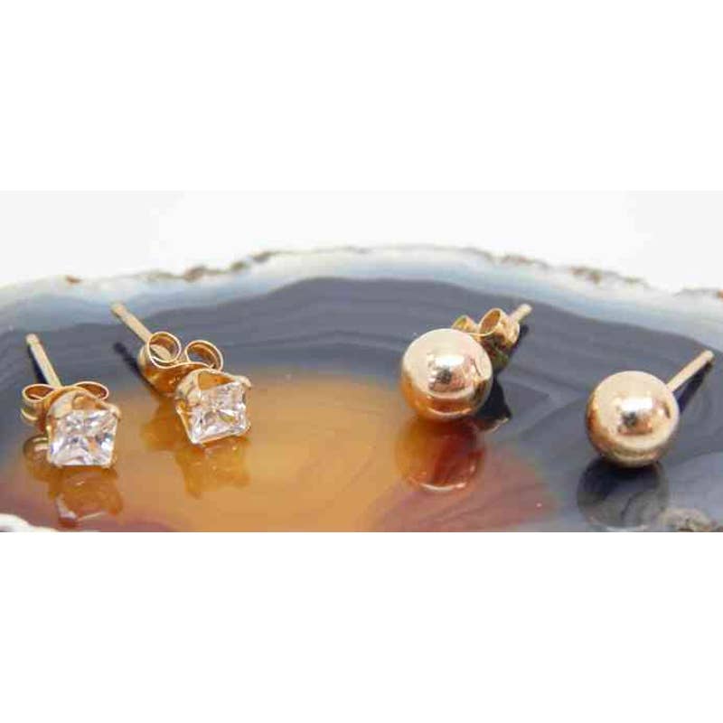 10K Yellow Gold CZ & Ball Stud Earrings 0.9g