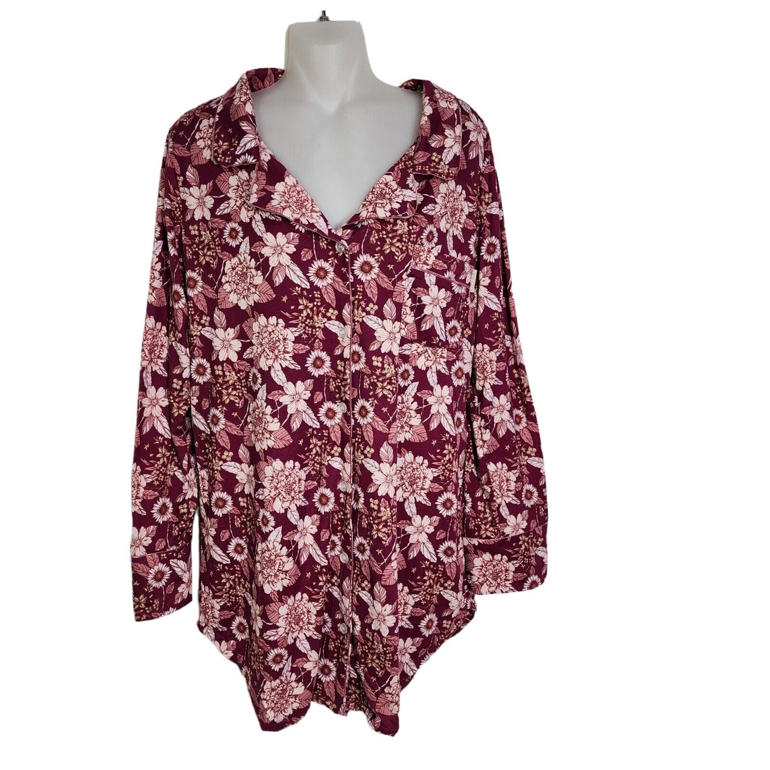 Thalia Sodi Women Sleep Shirt PJs Pajama Nightgown Top Medium Pink Floral Pocket