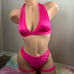 NEW Hot Pink Bling Rhinestone Sexy Halter Cheeky Garter Stripper Set Outfit