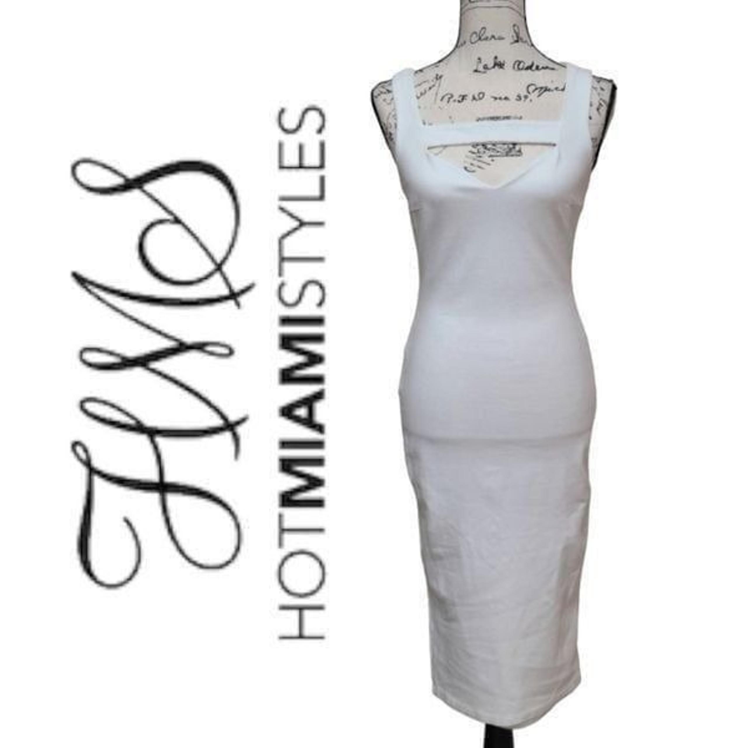 HOT MIAMI STYLES Midi Sheath Bodycon White Sleeveless Cutout Dress SIZE XS