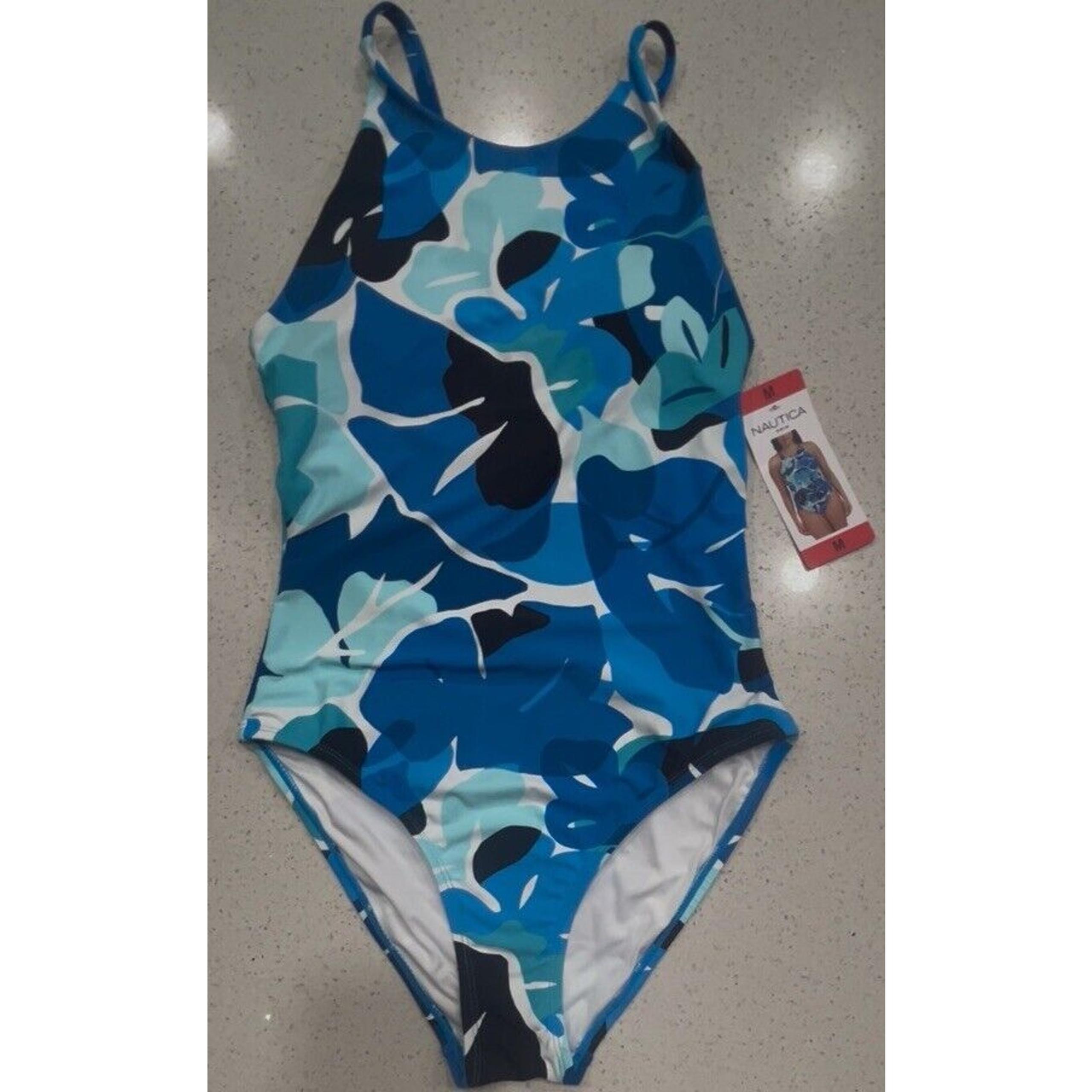 NWT Nautica Swimsuit One Piece Cross Back Size Medium Blue