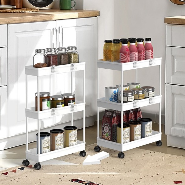 2X 3 Tier Kitchen Trolley Storage Rack Utility Cart Slim Rolling Trolley w/Wheel