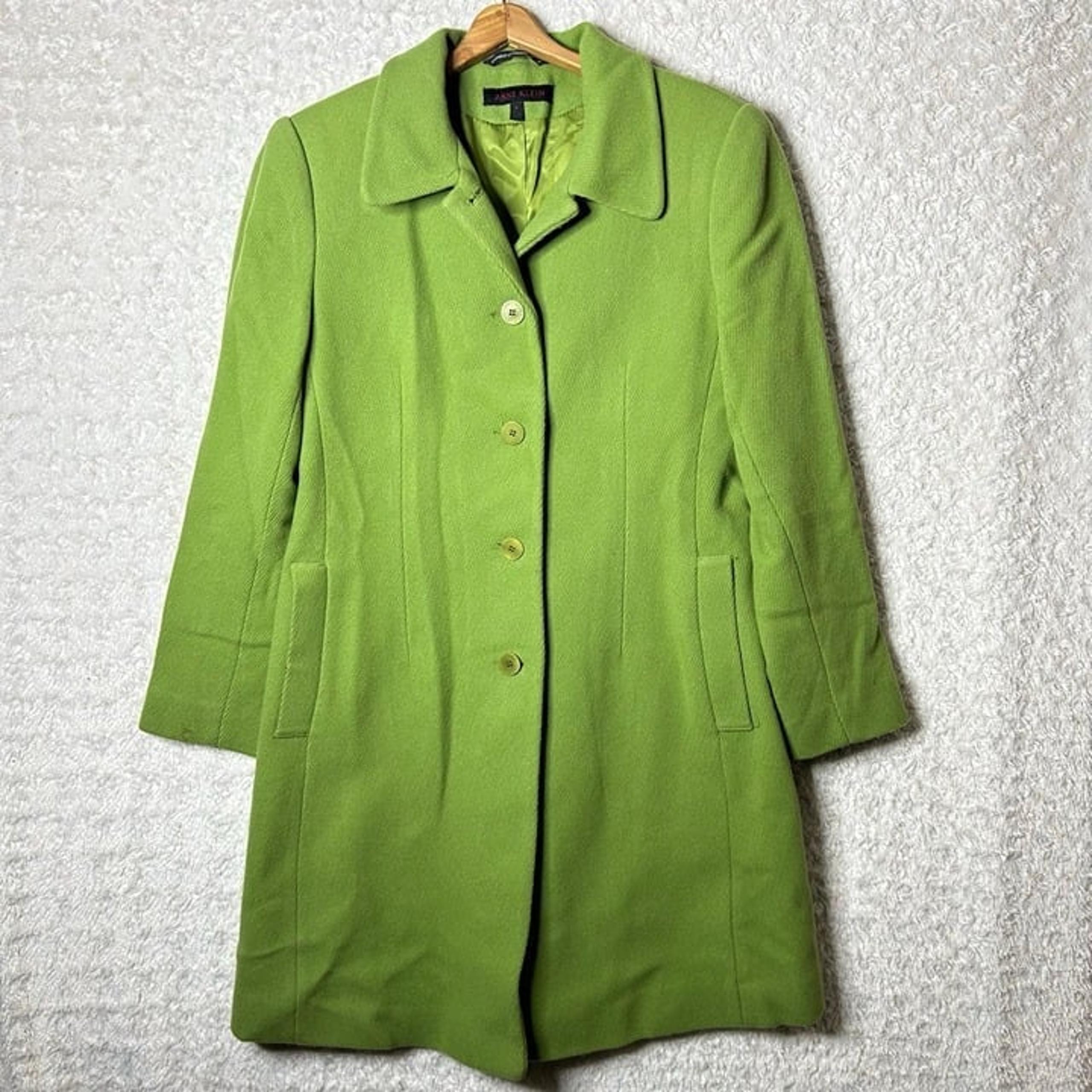 Anne Klein Wool Coat Pea Coat Button Front Green Jacket Coat Size 8