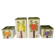 1950s RANSBURG Kitchen Canisters Retro COTTAGECORE HAND PAINTED Fruit MCM VTG