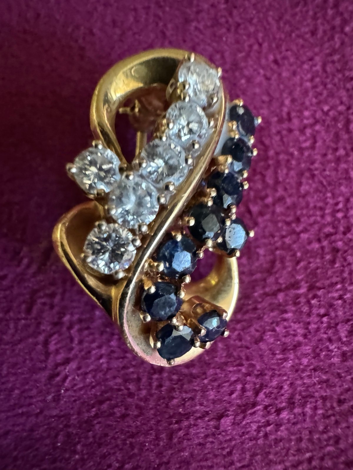14K Solid Yellow Gold Diamond & Sapphire pin
