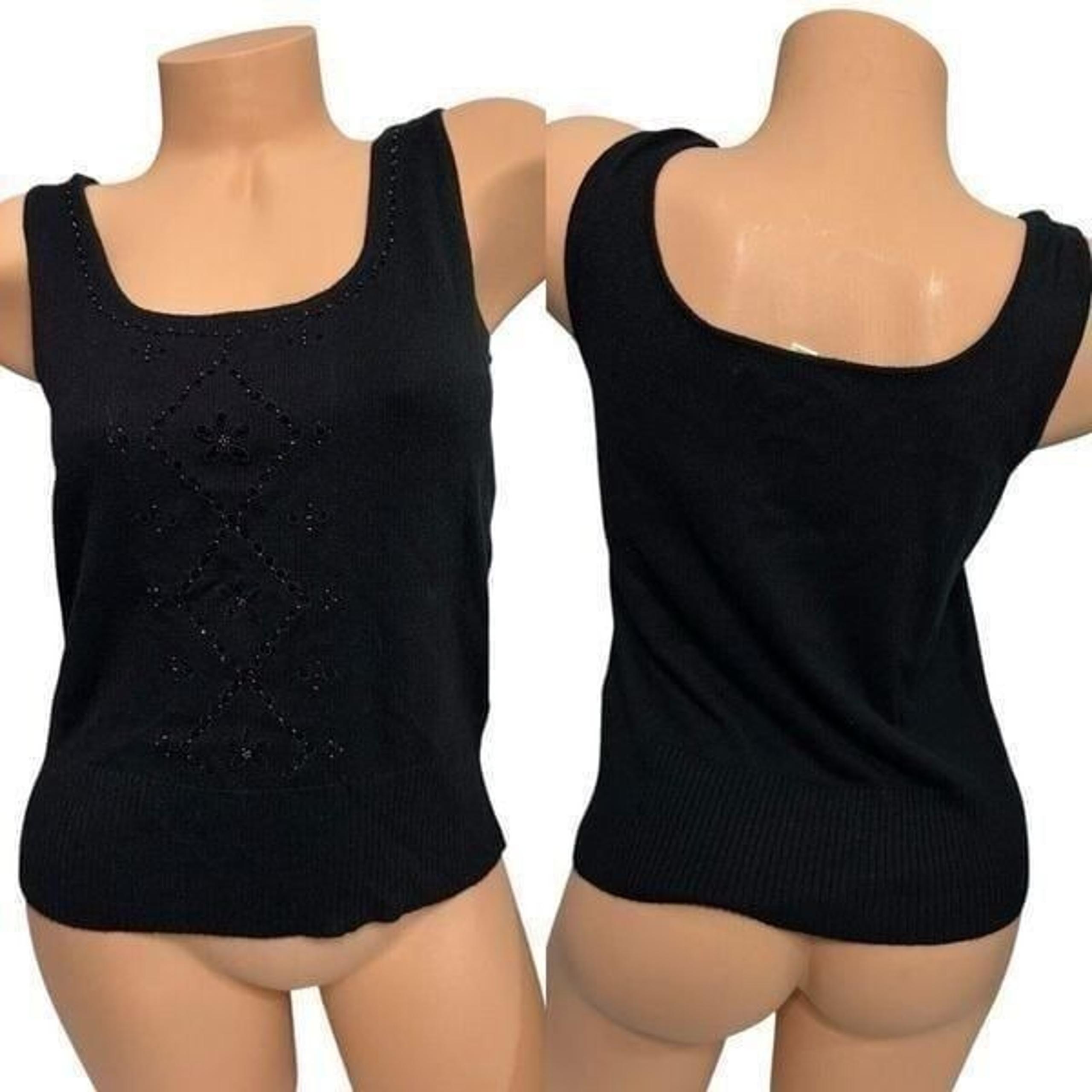 Sigrid Olsen Small Petite Silk Black Beaded Eyelet Collar Sweater Tank Top Vest
