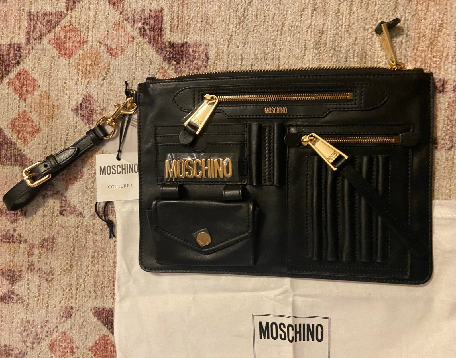 Moschino Logo Leather Wristlet Authentic Milano/New with Tag; Value:$1,000