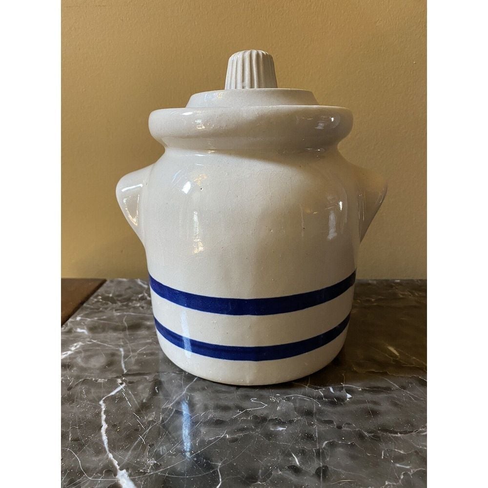 Roseville Ohio Double Blue Stripe Canister USA Farmhouse Decor Vintage 303