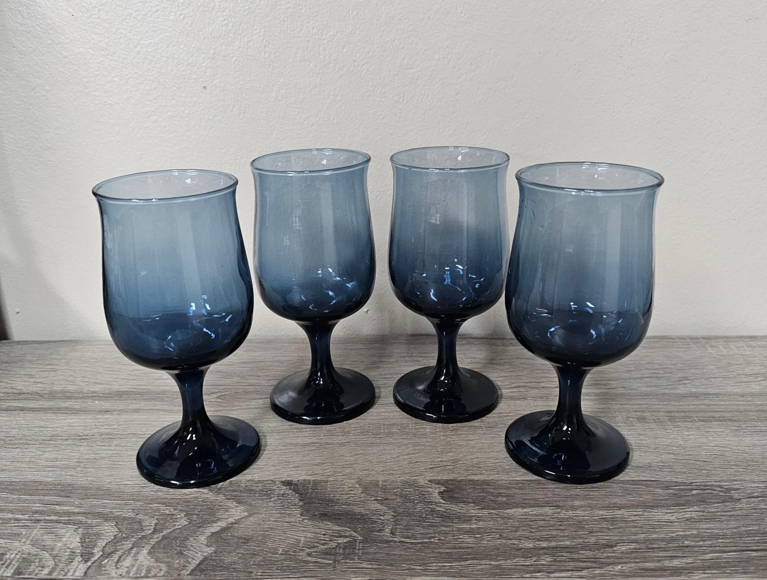 Vintage Libbey Tulip Dusky Blue Wine Glasses Set Of 4 Made In USA