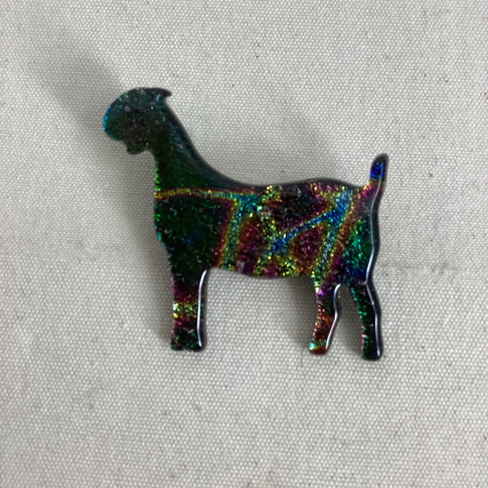 OOAK Handcrafted  Dichroic Art Glass Brooch Pin Boer Goat Jewelry