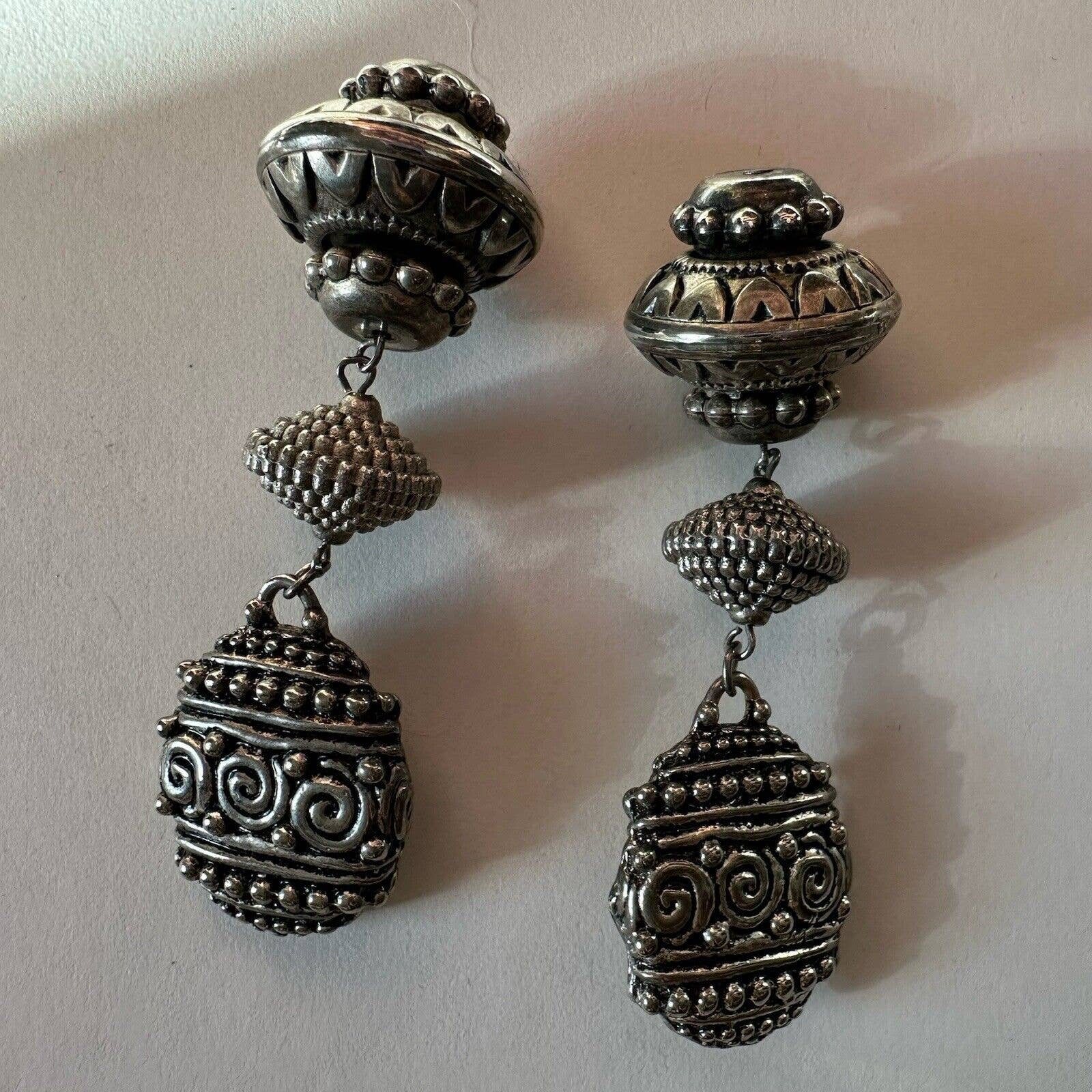 Vintage Silver Southwestern Style Clip On Earrings Tassel
