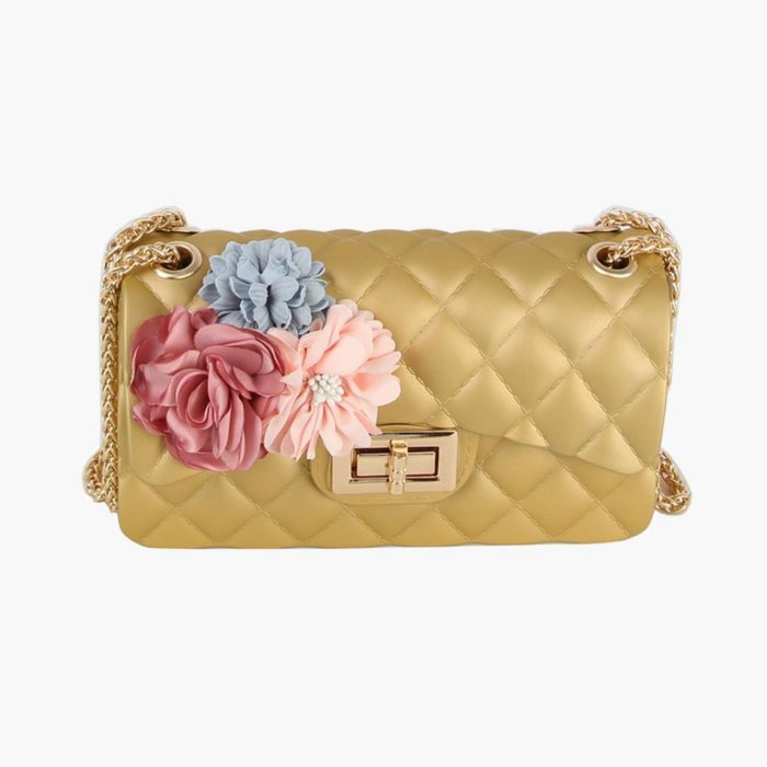 Gold Quilted Jelly Floral Mini Bag