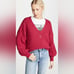 Free People All Day Long V-Neck Sweater Fuego Rosa Size Large