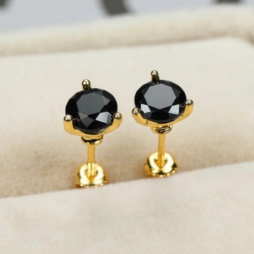 14K Solid Gold 1.25CT Genuine Black Diamond Earrings