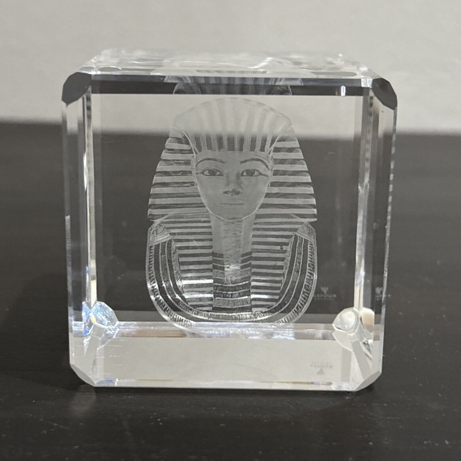 Asfour Crystal Egyptian Figurine Sculpture Cube Signed Egypt King 2.5”