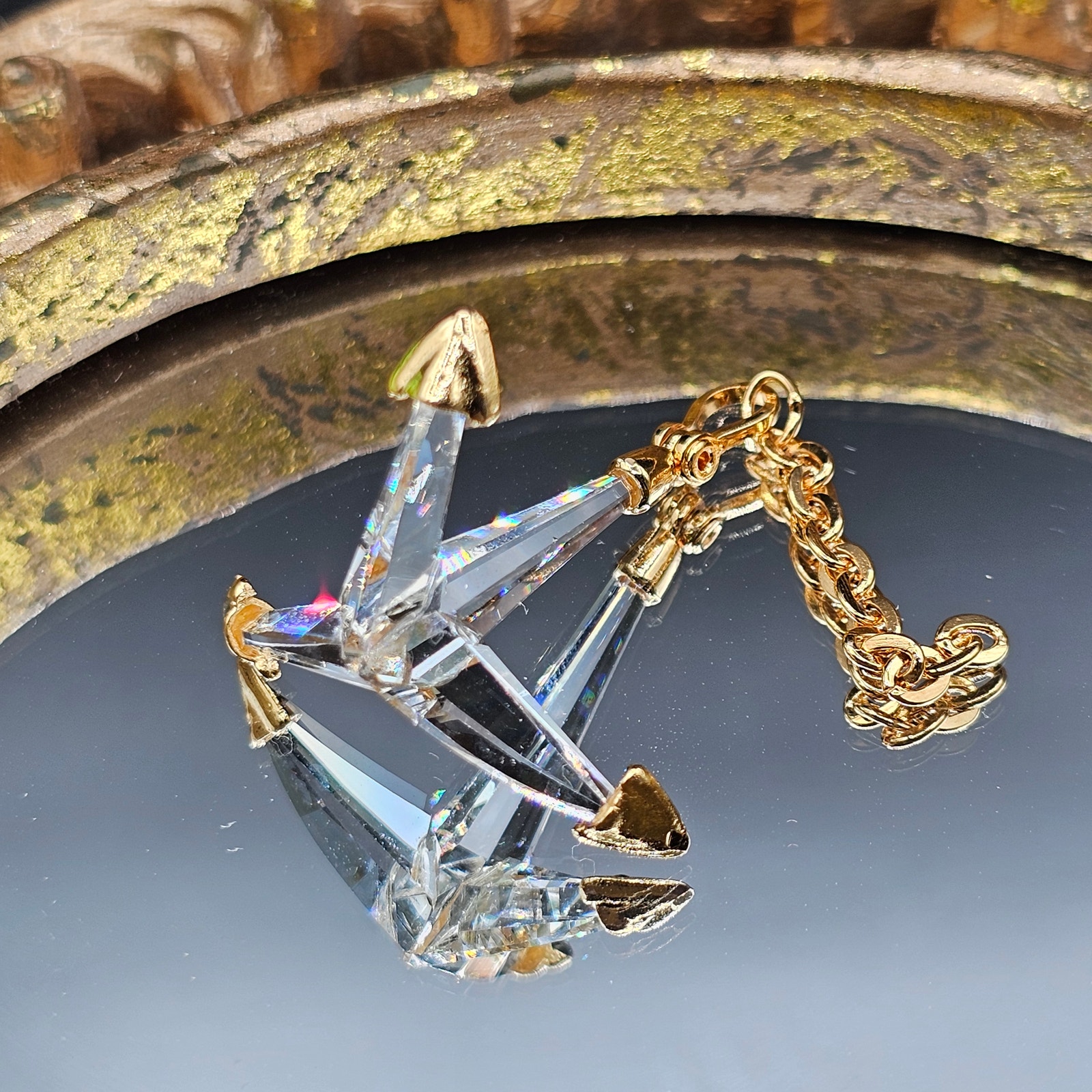 Swarovski Crystal Memories Anchor Figurine - Gold-Plated Nautical Collectible