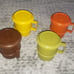 4 Vintage Tupperware Stackable Mugs & Lids/Coasters - Autumn Harvest