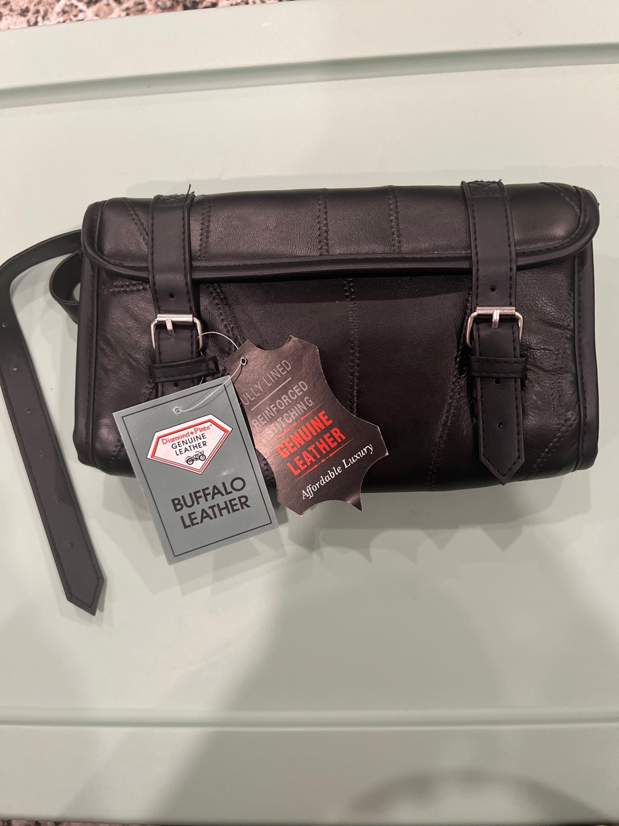 Diamond Plate genuine leather black  tool bag