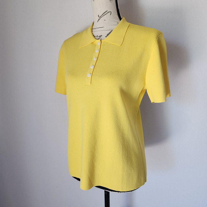Vintage Chico's Design Polo Shirt Short Sleeve Viscose Blend Knit Yellow Size 1