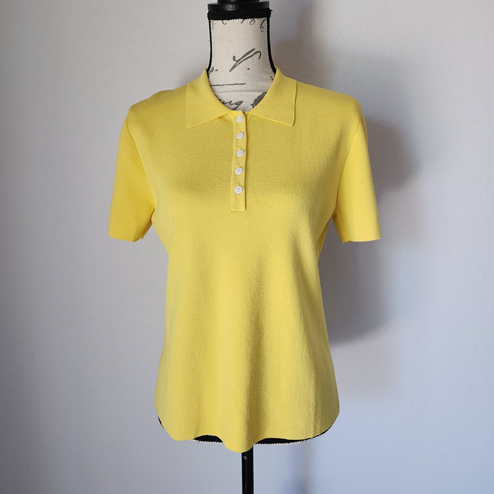 Vintage Chico´s Design Polo Shirt Short Sleeve Viscose Blend Knit Yellow Size 1 ev1dkbmDx