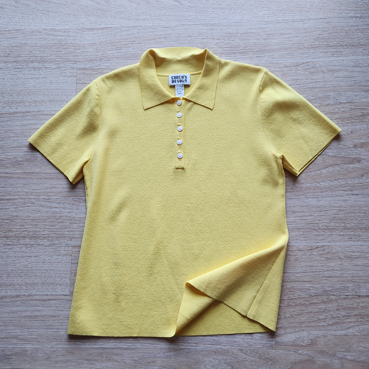 Vintage Chico´s Design Polo Shirt Short Sleeve Viscose Blend Knit Yellow Size 1 ev1dkbmDx