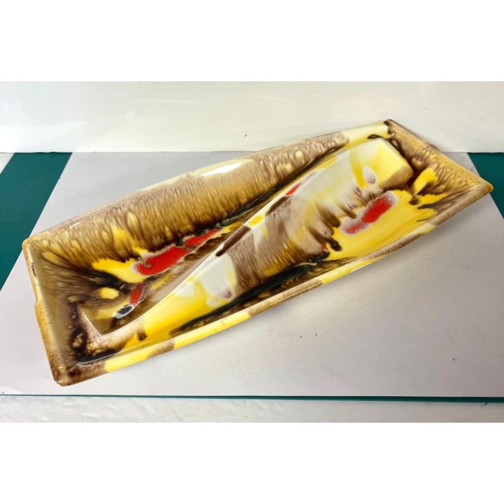 Mid Century Modern Ceramic Ashtray Yellow Red