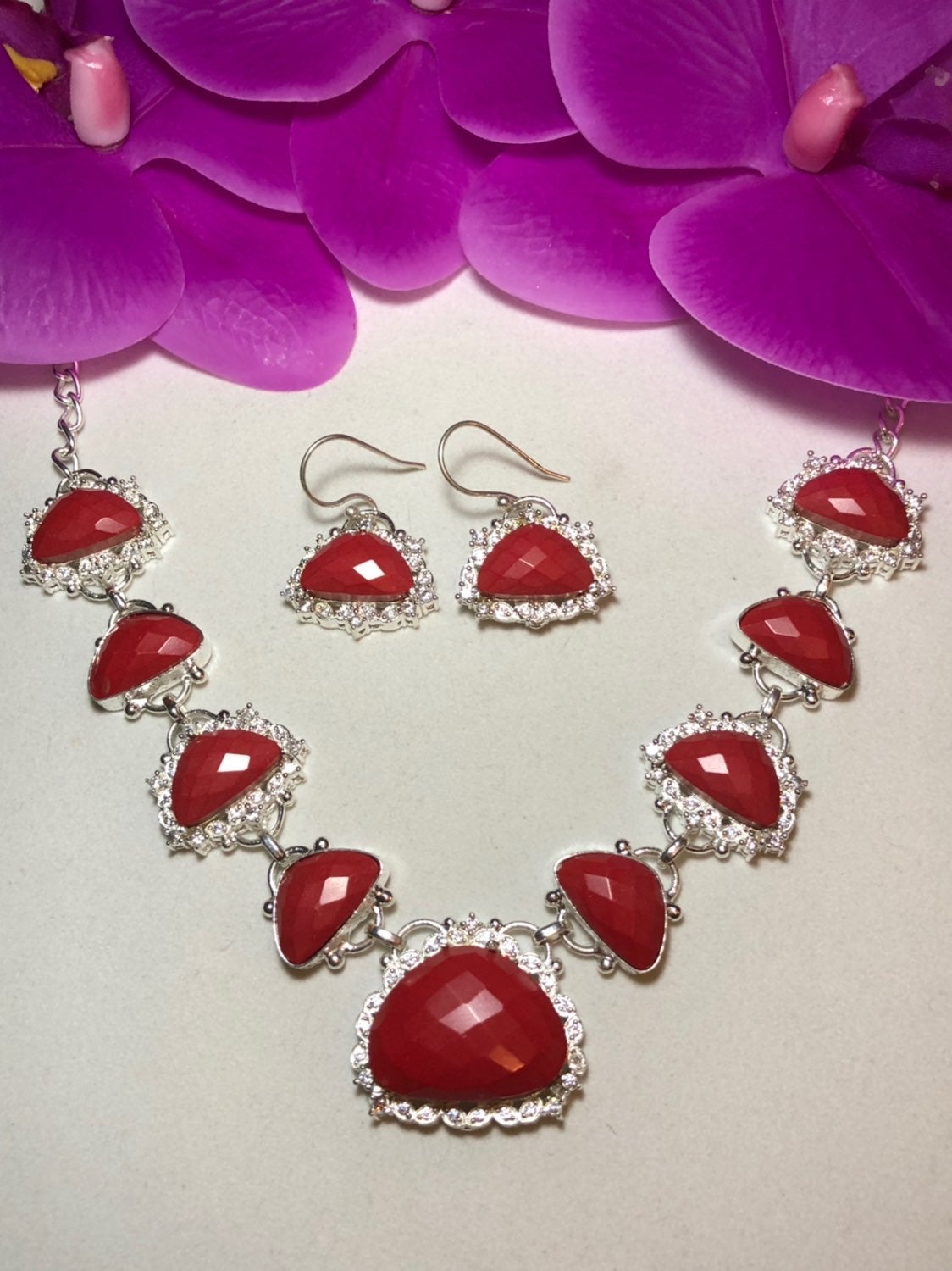 St.Silver.925 Faceted Italian Coral Set.