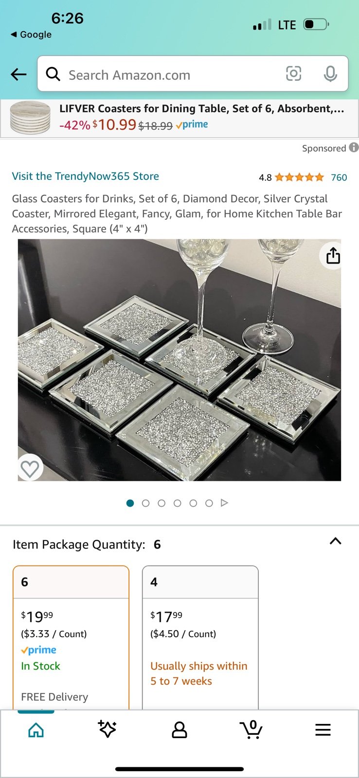Glass Coasters, CRYSTAL COASTER SET, Table Coasters, Mirrored Crushed Diamond